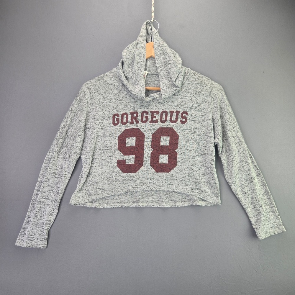 Pink Berry Graphic Hoodie Gorgeous 98 Cropped Sweatshirt XS Gray Long Sleeve